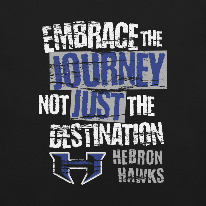 Close-up view of Hebron High School Hawks Black Premium Unisex T-shirt 232