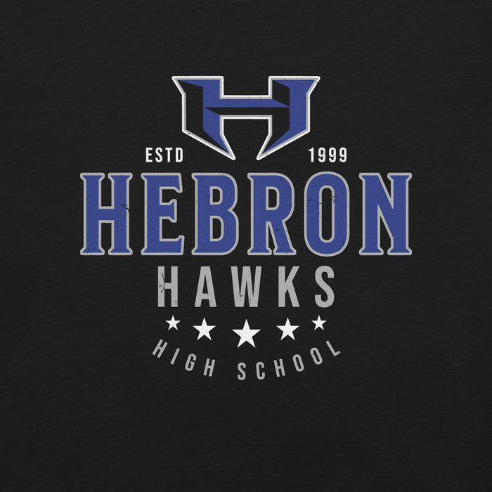 Close-up view of Hebron High School Hawks Black Premium Unisex T-shirt 217