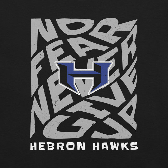 Close-up view of Hebron High School Hawks Black Premium Unisex T-shirt 236