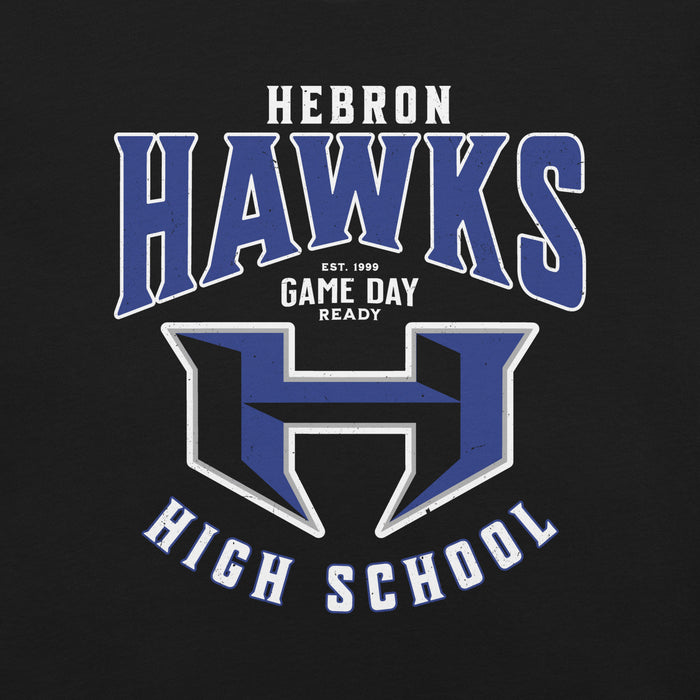 Close-up view of Hebron High School Hawks Black Premium Unisex T-shirt 213