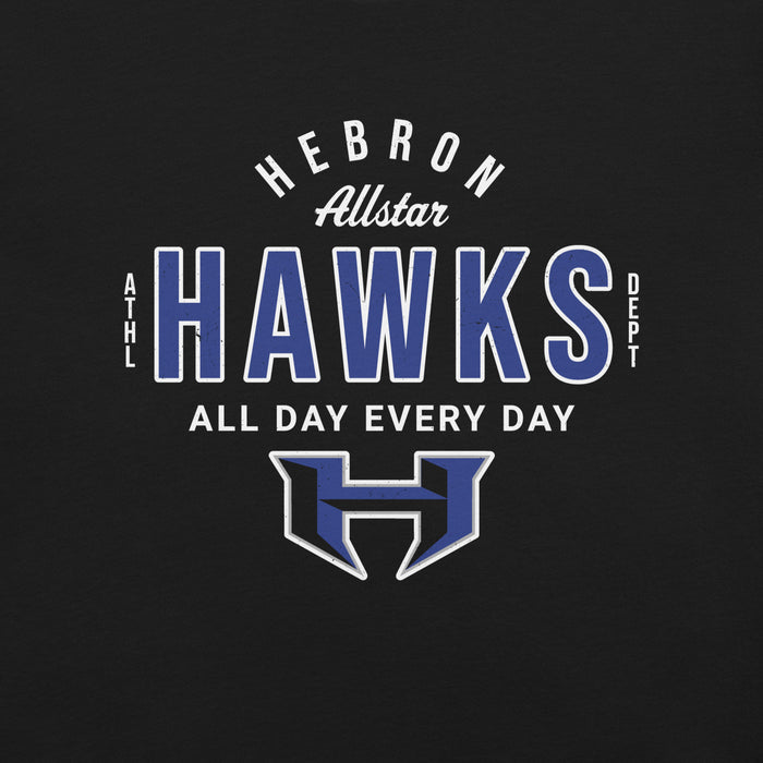 Close-up view of Hebron High School Hawks Black Premium Unisex T-shirt 040