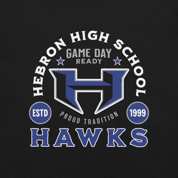 Close-up view of Hebron High School Hawks Black Premium Unisex T-shirt 208