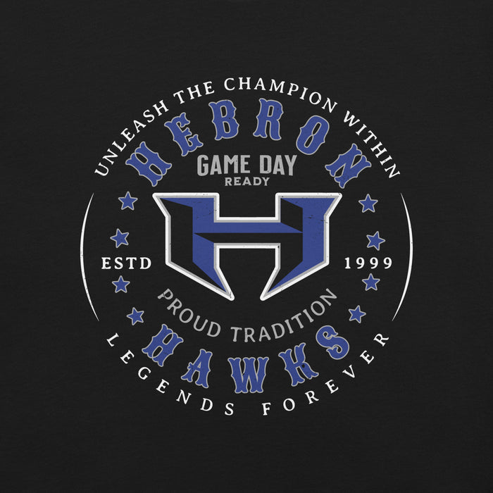 Close-up view of Hebron High School Hawks Black Premium Unisex T-shirt 214