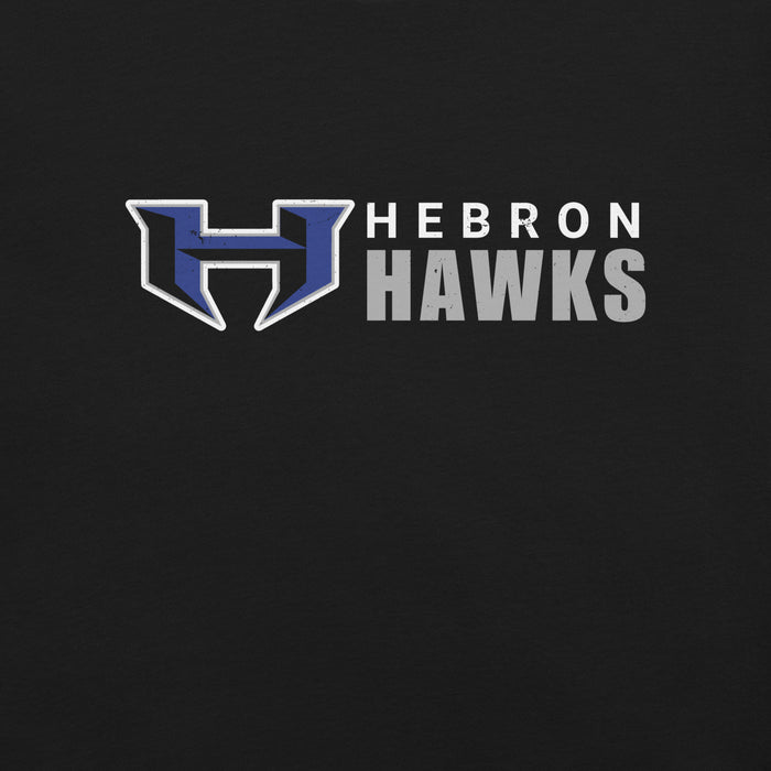 Close-up view of Hebron High School Hawks Black Premium Unisex T-shirt 200