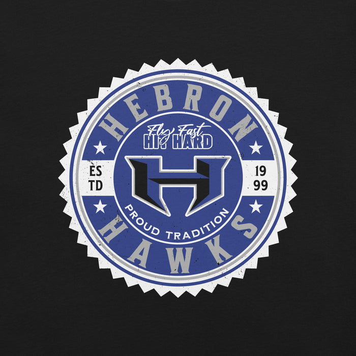 Close-up view of Hebron High School Hawks Black Premium Unisex T-shirt 203
