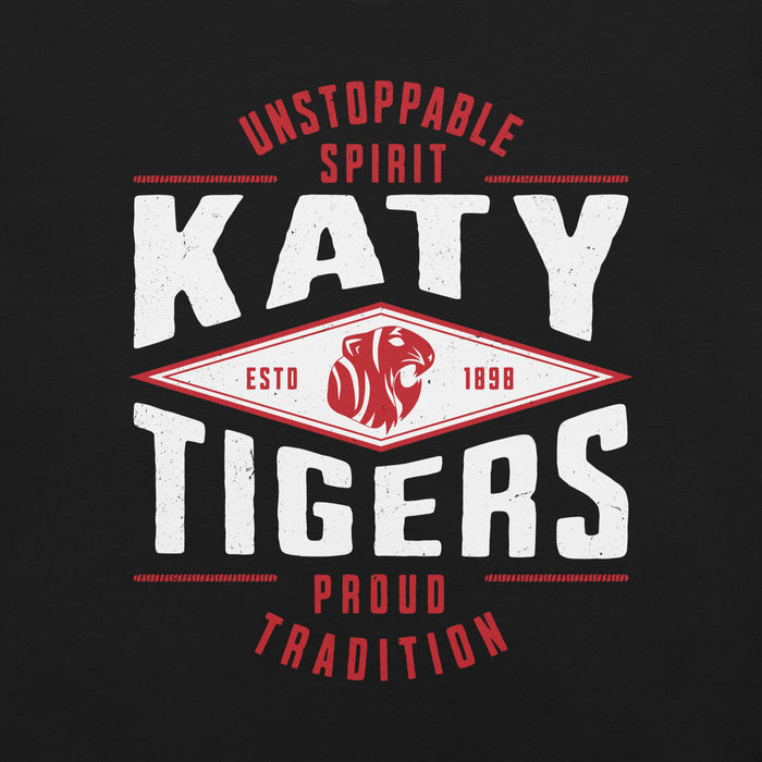 Close-up view of Katy High School Tigers Black Premium Unisex T-shirt 210