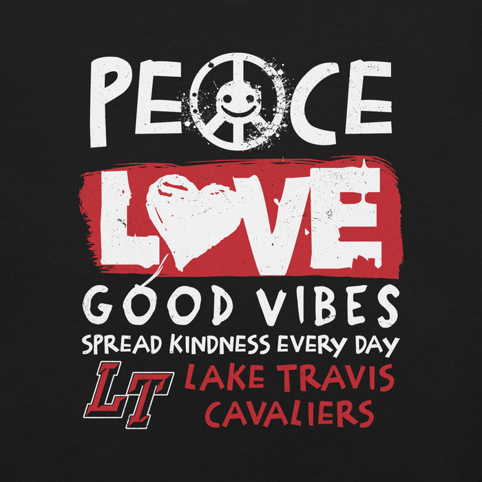 Close-up view of Lake Travis High School Cavaliers Black Premium Unisex T-shirt 240