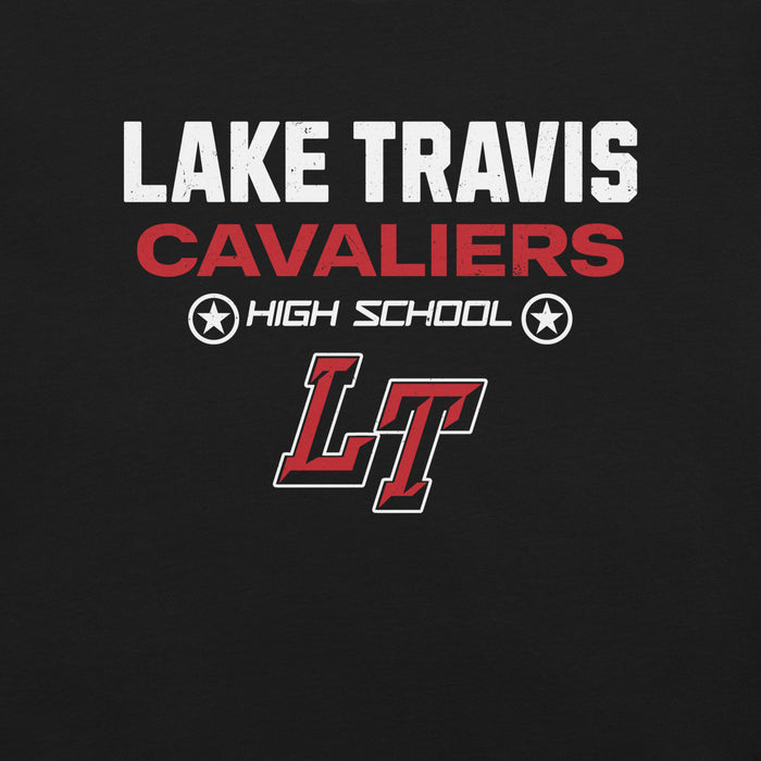 Close-up view of Lake Travis High School Cavaliers Black Premium Unisex T-shirt 003