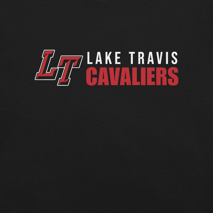Close-up view of Lake Travis High School Cavaliers Black Premium Unisex T-shirt 200