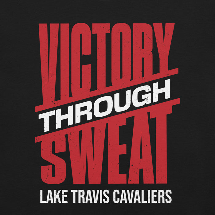Close-up view of Lake Travis High School Cavaliers Black Premium Unisex T-shirt 241