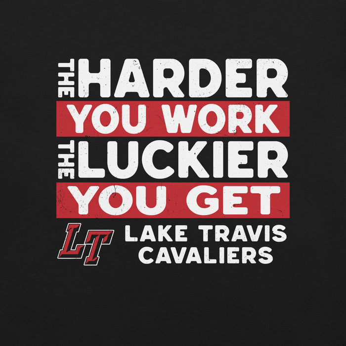Close-up view of Lake Travis High School Cavaliers Black Premium Unisex T-shirt 238