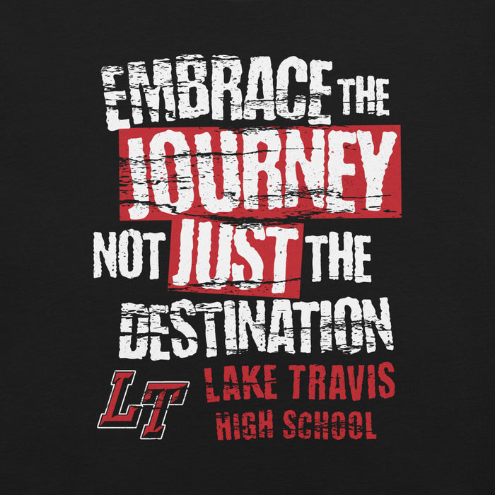 Close-up view of Lake Travis High School Cavaliers Black Premium Unisex T-shirt 232