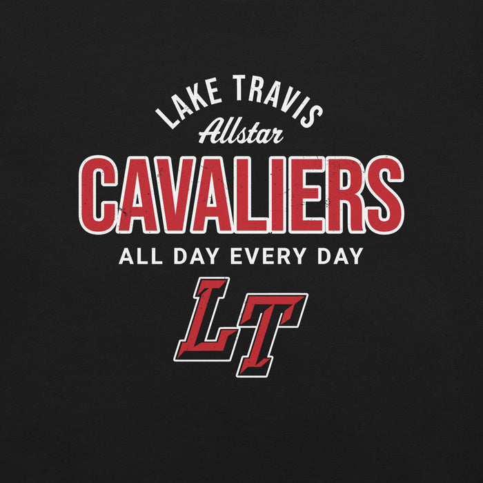 Close-up view of Lake Travis High School Cavaliers Black Premium Unisex T-shirt 040