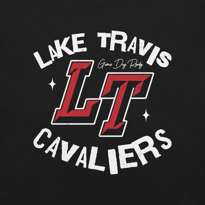Close-up view of Lake Travis High School Cavaliers Black Premium Unisex T-shirt 228