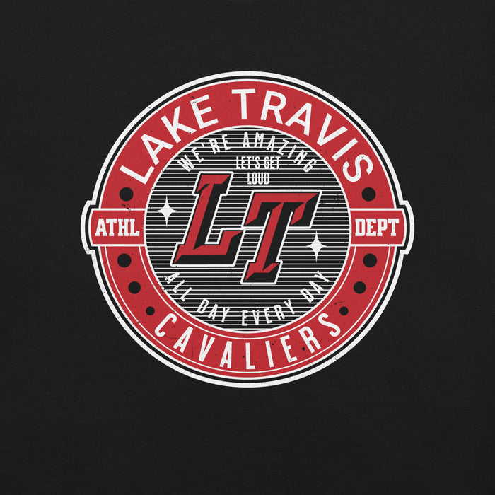 Close-up view of Lake Travis High School Cavaliers Black Premium Unisex T-shirt 224