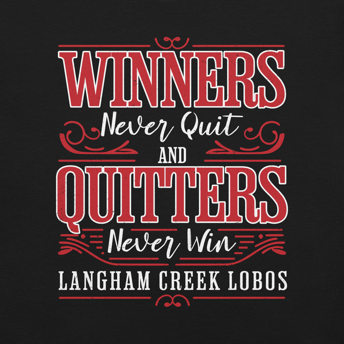 Close-up view of Langham Creek High School Lobos Black Premium Unisex T-shirt 237