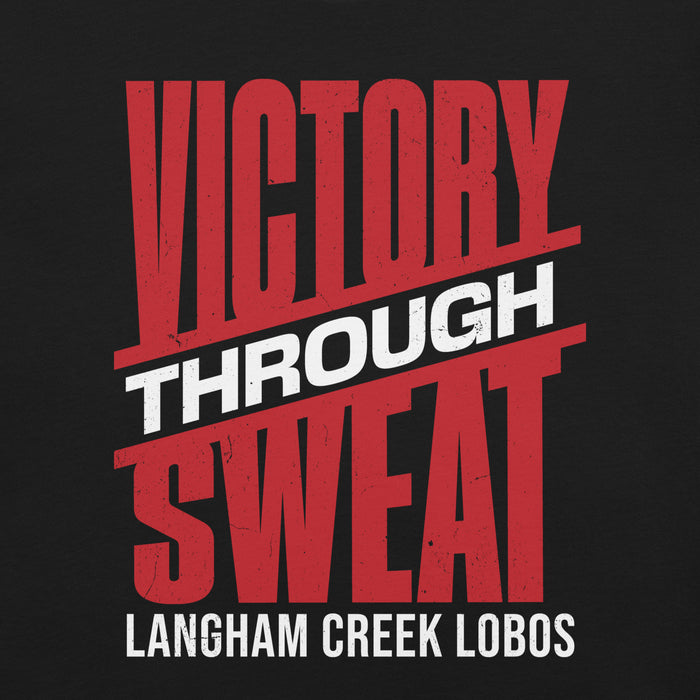Close-up view of Langham Creek High School Lobos Black Premium Unisex T-shirt 241