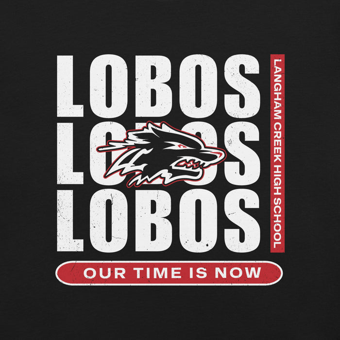 Close-up view of Langham Creek High School Lobos Black Premium Unisex T-shirt 235