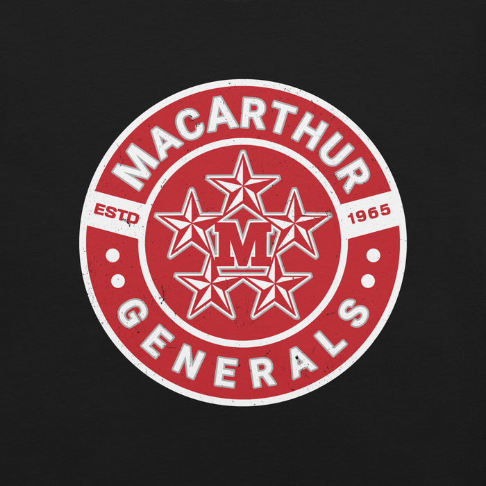 Close-up view of MacArthur High School Generals Black Premium Unisex T-shirt 239