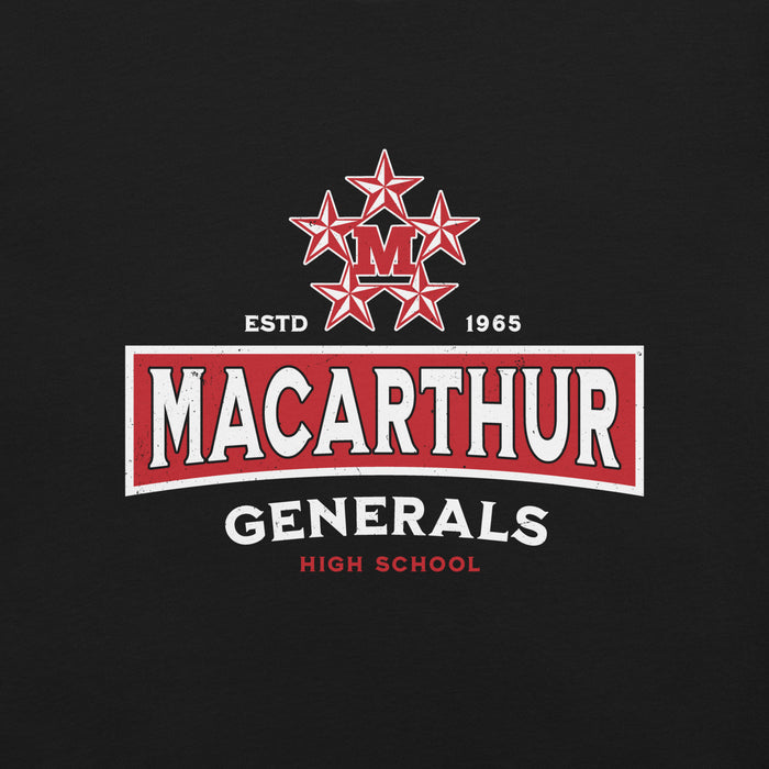 Close-up view of MacArthur High School Generals Black Premium Unisex T-shirt 202