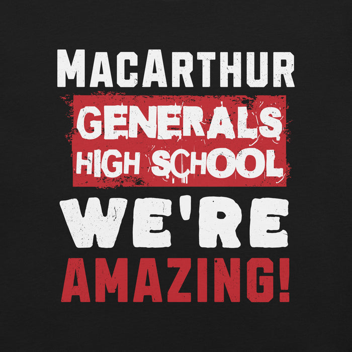 Close-up view of MacArthur High School Generals Black Premium Unisex T-shirt 231
