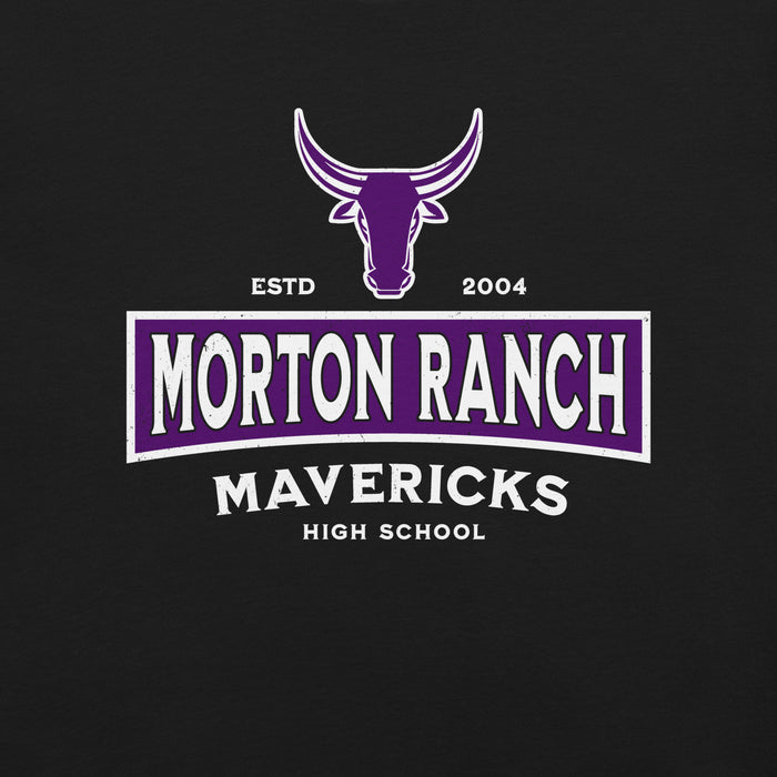 Close-up view of Morton Ranch High School Mavericks Premium Black Unisex T-shirt 202