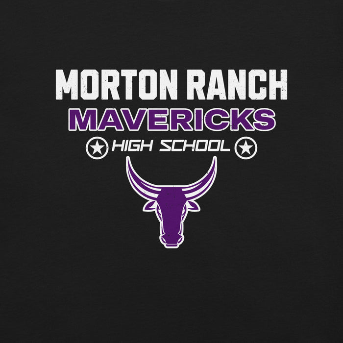 Close-up view of Morton Ranch High School Mavericks Premium Black Unisex T-shirt 003