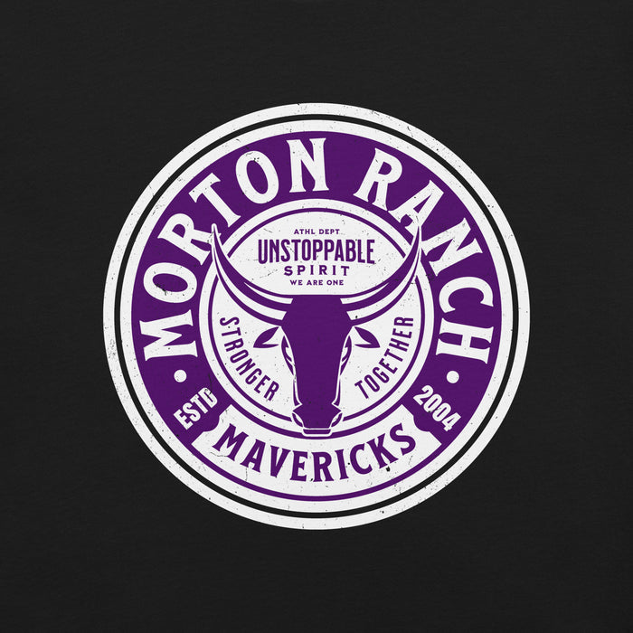 Close-up view of Morton Ranch High School Mavericks Premium Black Unisex T-shirt 220
