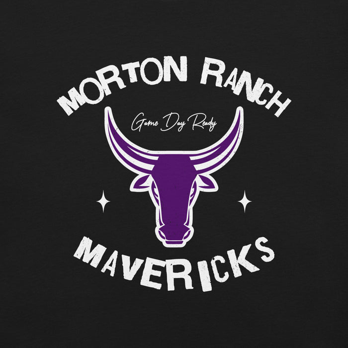 Close-up view of Morton Ranch High School Mavericks Premium Black Unisex T-shirt 228
