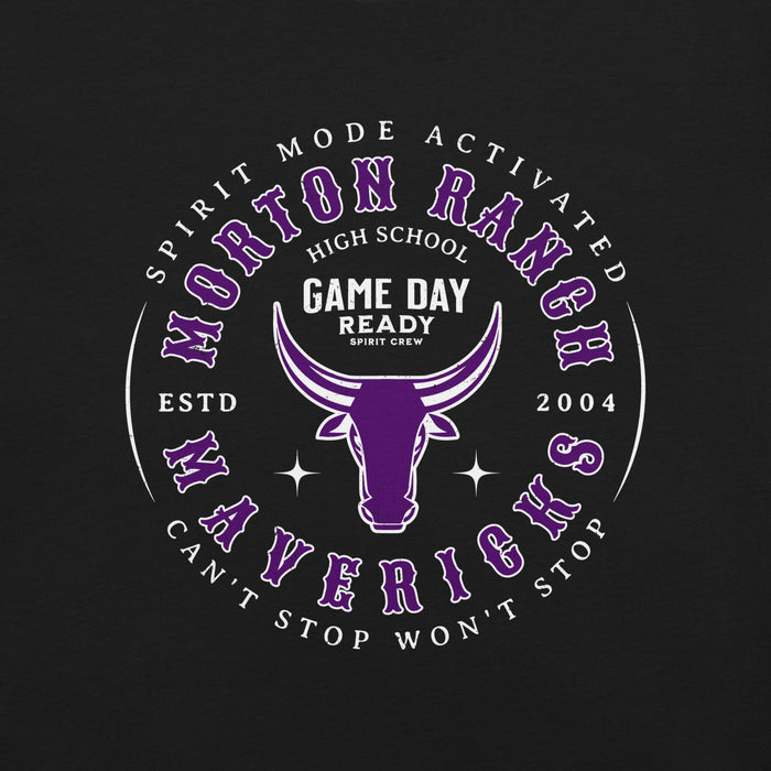 Close-up view of Morton Ranch High School Mavericks Premium Black Unisex T-shirt 214