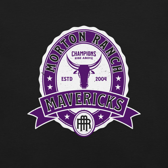 Close-up view of Morton Ranch High School Mavericks Premium Black Unisex T-shirt 212