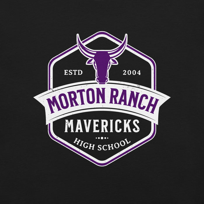 Close-up view of Morton Ranch High School Mavericks Premium Black Unisex T-shirt 209