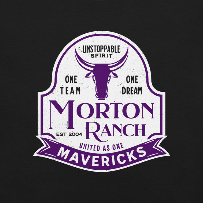 Close-up view of Morton Ranch High School Mavericks Premium Black Unisex T-shirt 219
