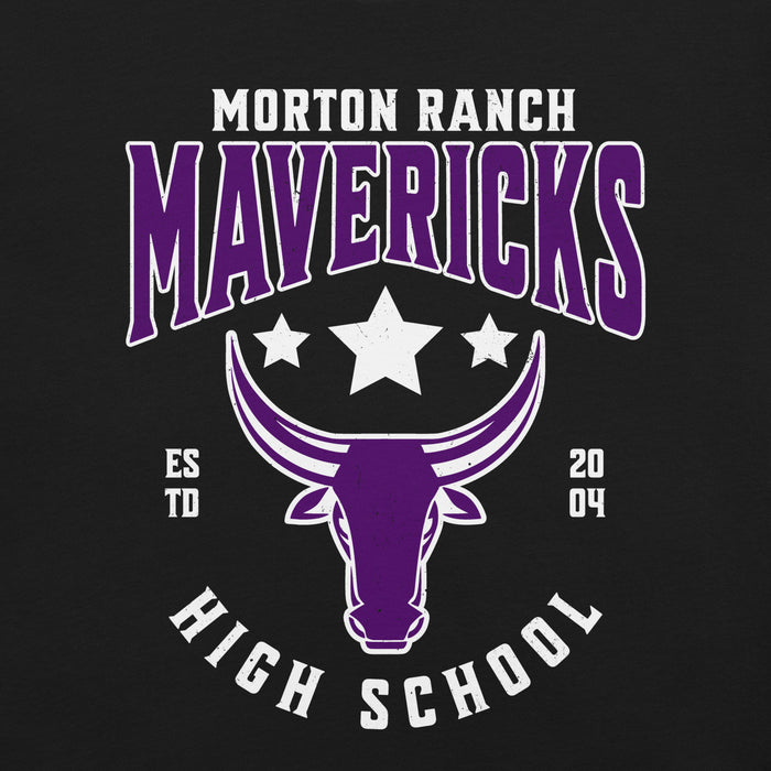 Close-up view of Morton Ranch High School Mavericks Premium Black Unisex T-shirt 213