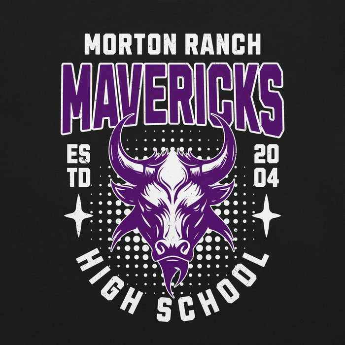 Close-up view of Morton Ranch High School Mavericks Premium Black Unisex T-shirt 204