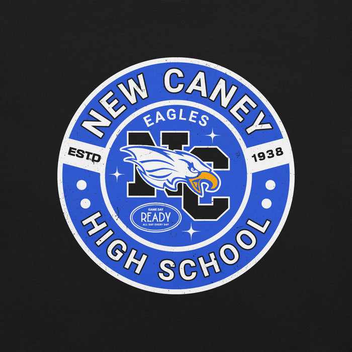 Close-up view of New Caney High School Eagles Black Premium Unisex T-shirt 239