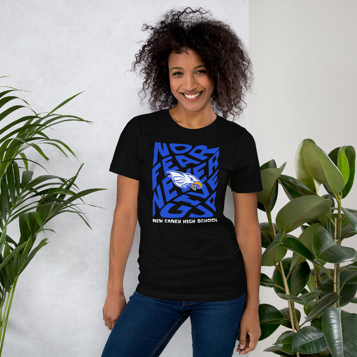 Woman wearing New Caney High School Eagles Black Premium Unisex T-shirt 236