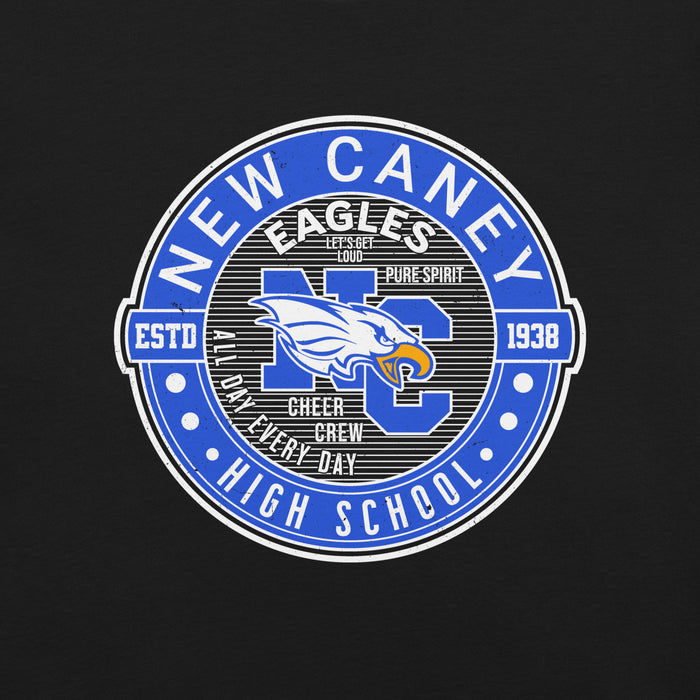 Close-up view of New Caney High School Eagles Black Premium Unisex T-shirt 224