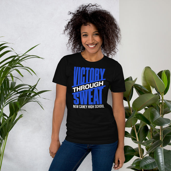 Woman wearing New Caney High School Eagles Black Premium Unisex T-shirt 241