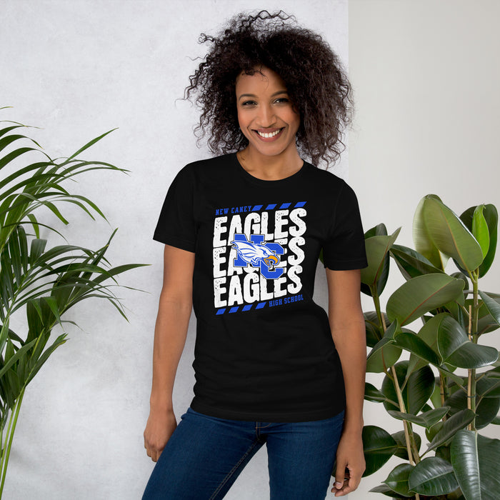 Woman wearing New Caney High School Eagles Black Premium Unisex T-shirt 223