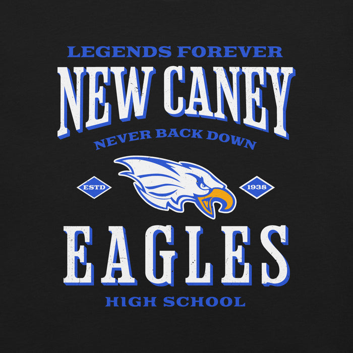 Close-up view of New Caney High School Eagles Black Premium Unisex T-shirt 230