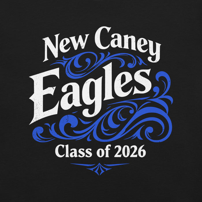 Close-up view of New Caney High School Eagles Black Premium Unisex T-shirt 253