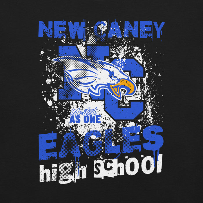 Close-up view of New Caney High School Eagles Black Premium Unisex T-shirt 205