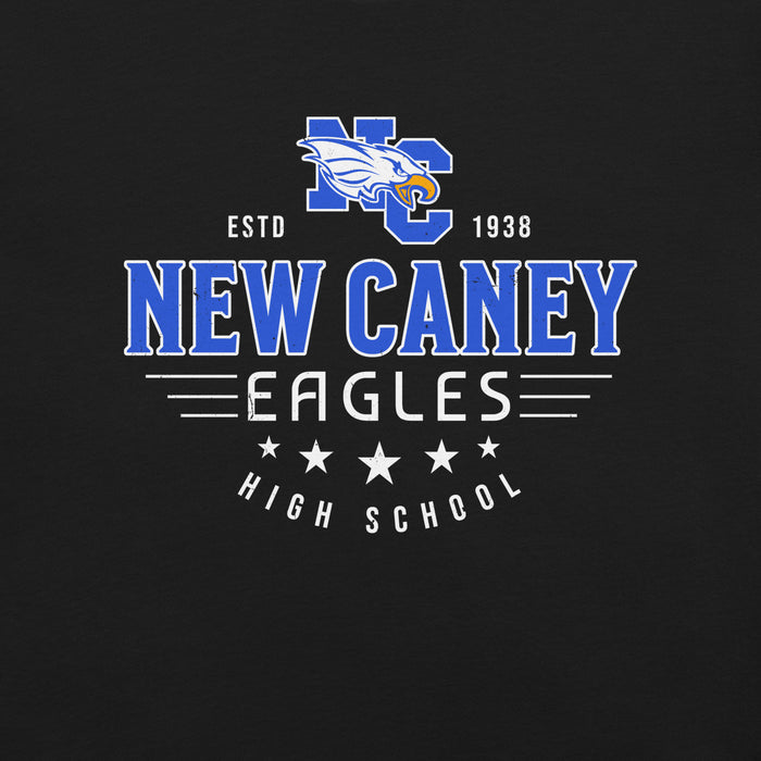 Close-up view of New Caney High School Eagles Black Premium Unisex T-shirt 217