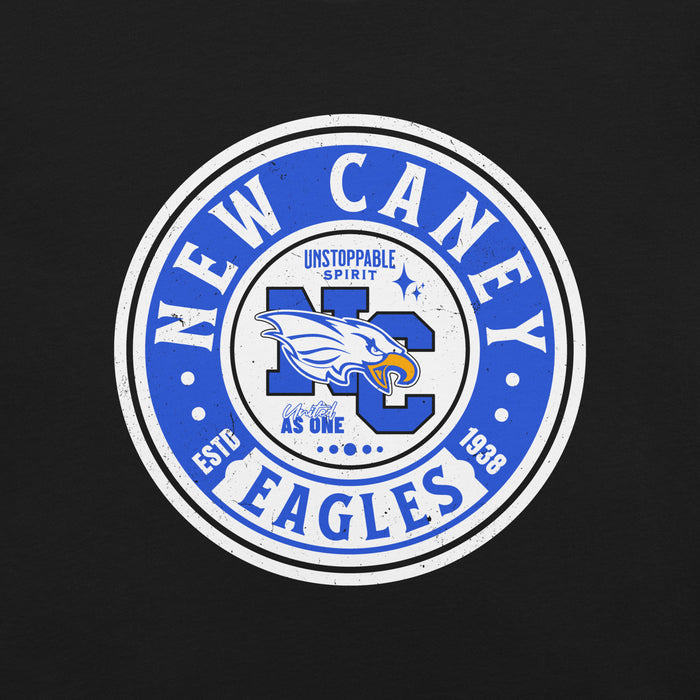 Close-up view of New Caney High School Eagles Black Premium Unisex T-shirt 220