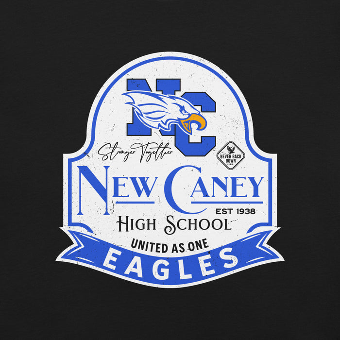 Close-up view of New Caney High School Eagles Black Premium Unisex T-shirt 219