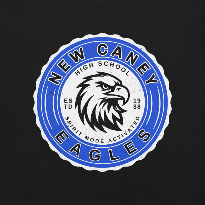 Close-up view of New Caney High School Eagles Black Premium Unisex T-shirt 216