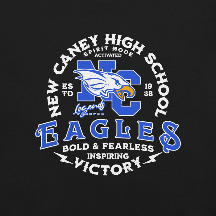 Close-up view of New Caney High School Eagles Black Premium Unisex T-shirt 206