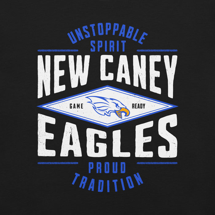 Close-up view of New Caney High School Eagles Black Premium Unisex T-shirt 210