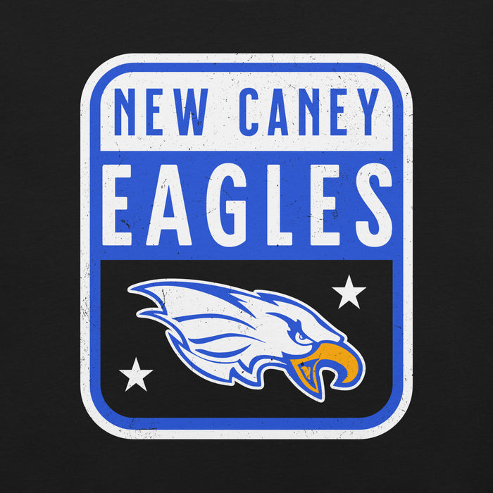 Close-up view of New Caney High School Eagles Black Premium Unisex T-shirt 001